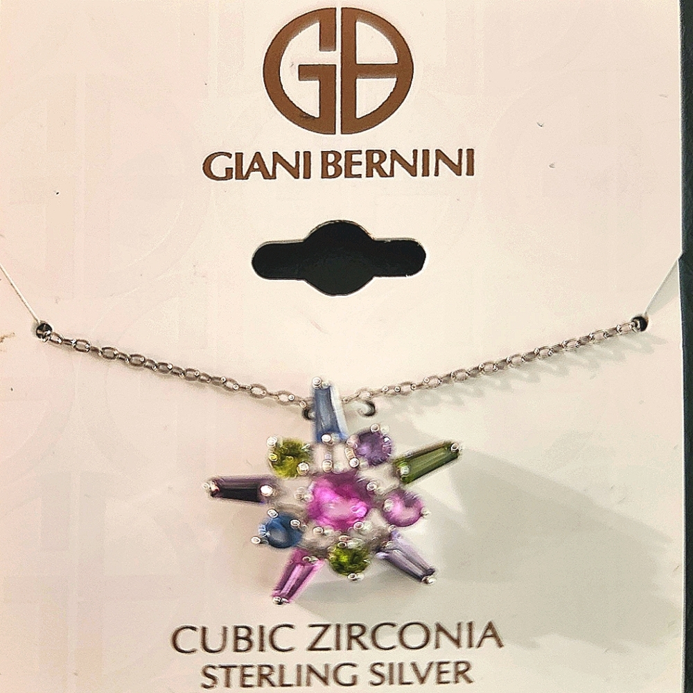 Giani Bernini Sterling Silver Necklace With Pink Blue And Green Cubic Zirconia 49$
